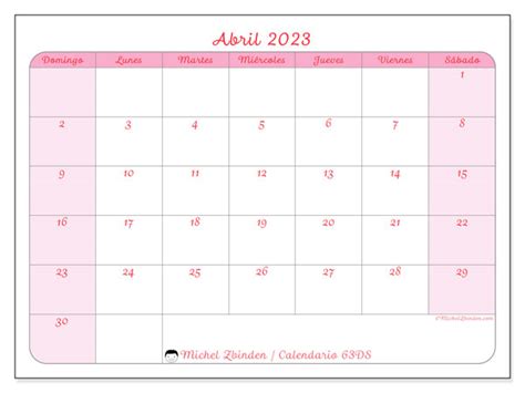 Calendario Abril De 2023 Para Imprimir “48ds” Michel Zbinden Mx