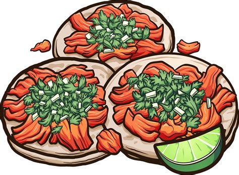 Mexican Cartoon Tacos Al Pastor With Onions And Cilantro Vector Clip