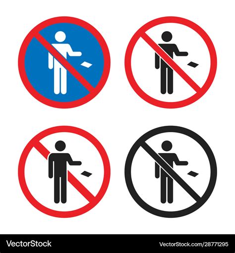 No Littering Icon Set Do Not Throw Garbage Sign Vector Image