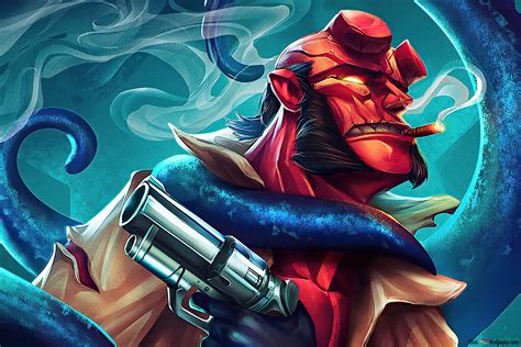 Hellboy Smoking Using Revolver 4k Wallpaper Download
