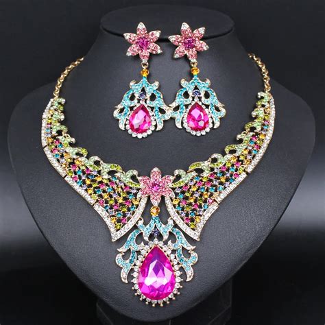 buy fashion crystal necklace earrings sets indian bridal jewelry sets