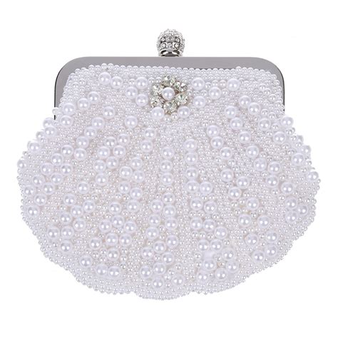 Elegant Pearl Bridal Clutch Bag Party Handbag Shell Bag White In
