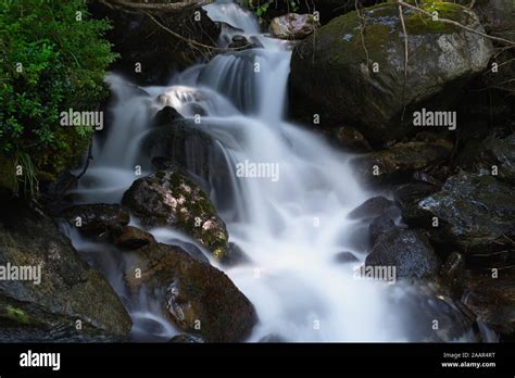 Waterfall In The Forest Beautiful Cascading Water Long Exposure Stock