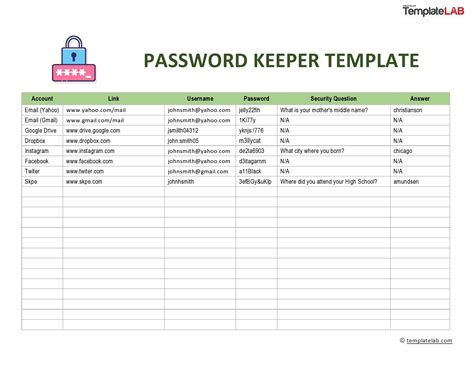 Microsoft Excel Password List Template Wblalar
