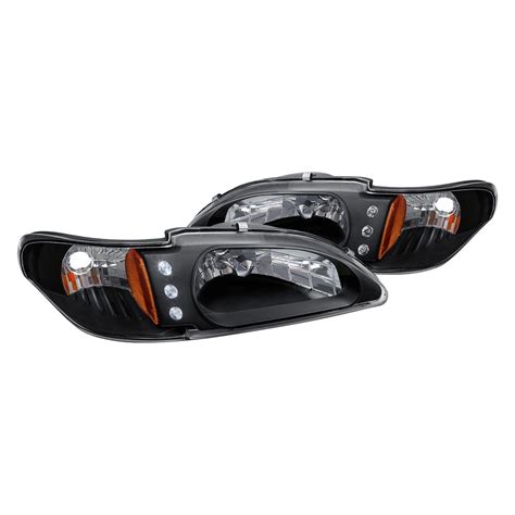 Lumen® Ford Mustang 1996 Black Euro Headlights With Parking Leds