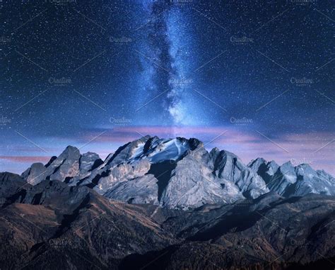Milky Way And Mountains At Night Night Landscape Mountains At Night