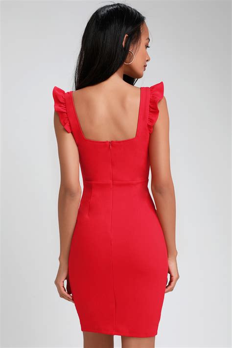 Cute Red Dress Bodycon Dress Ruffled Dress Red Dress Lulus