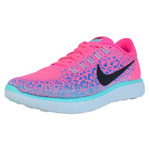 Nike Womens Free Rn Distance Running Shoes Hyper Pink Black Blue Glow