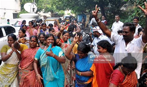 Aiadmk Party Workers Celebrating In Front Of The Party Supremo J