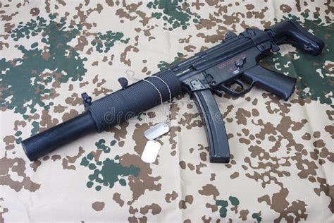 Submachine Gun Mp5 With Silencer Stock Image Image Of Handgun