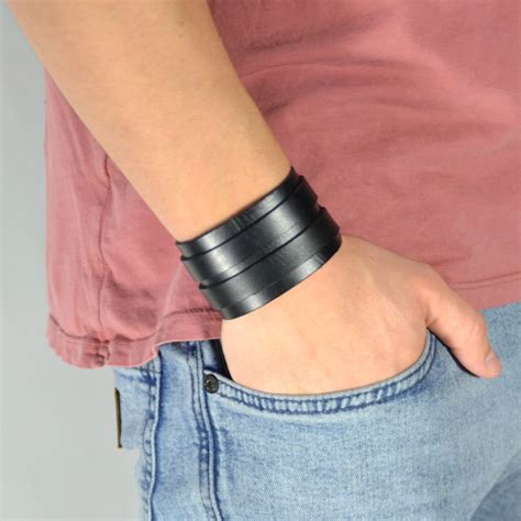 Designer Black Stylish Striped Mens Leather Bracelets