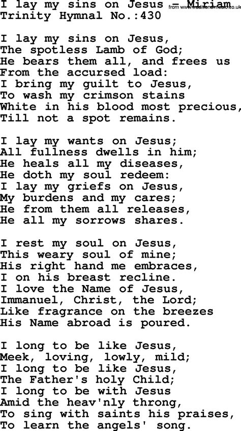 Trinity Hymnal Hymn I Lay My Sins On Jesus Miriam Lyrics Midi And Pdf