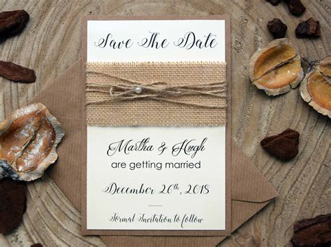 Burlap Wedding Save The Date Cards Simple Rustic Save The Dates