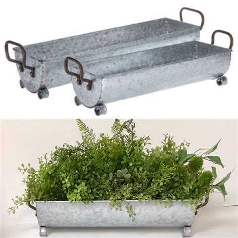 Farmhouse Planter Box Galvanized Oval Tub Metal Trough Planter