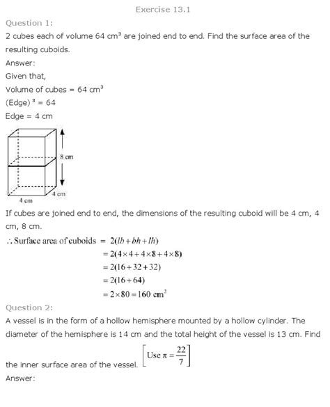 Ncert Solutions For Class 10th Maths Chapter 13 Surface Areas And