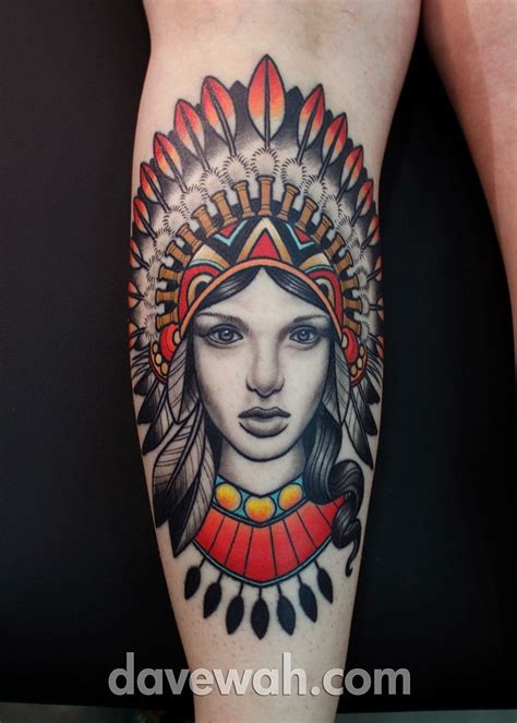 Native American Girl Tattoo All Healed Up By Dave Wah Native