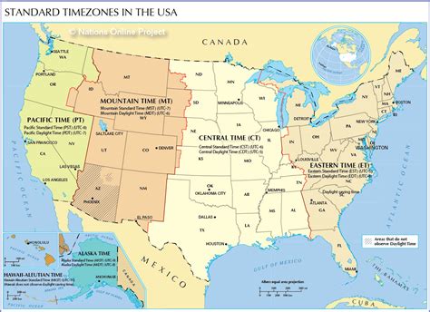 The most familiar four major united states time zones are eastern standard time (est), central standard time (cst), mountain standard time (mst), and pacific standard time (pst). Time Zone Map of the United States - Nations Online Project