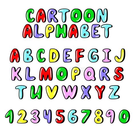 Funny Cartoon Alphabet Multicolored Capital Letters And Numbers Set