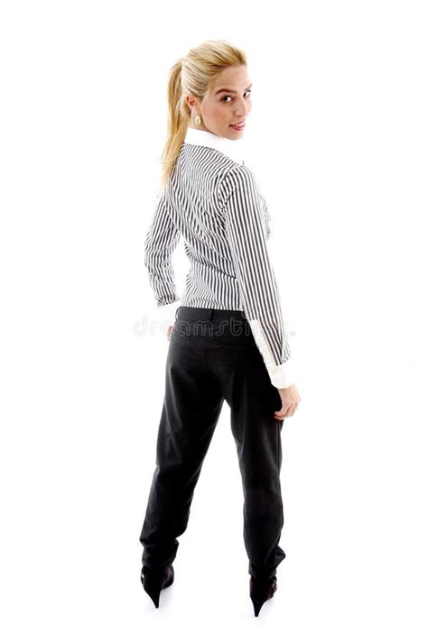 Back Pose Of Female Looking At Camera Stock Image Image Of Blond