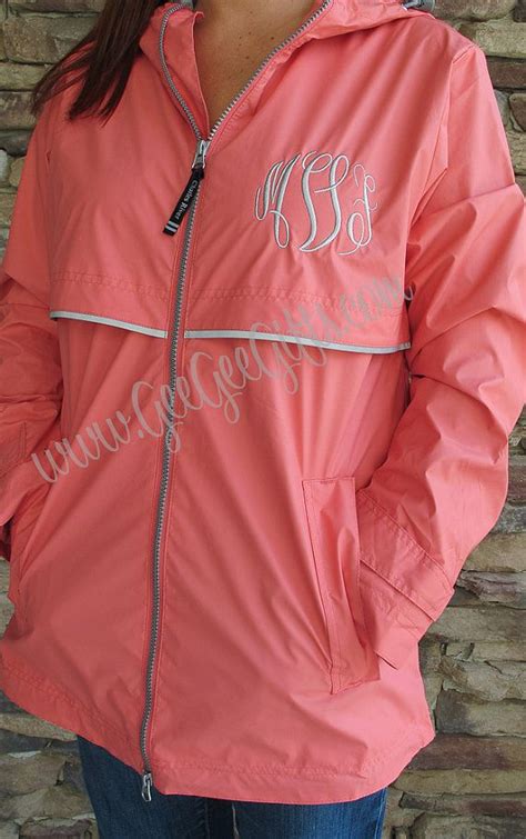 Coral Monogrammed Personalized Rain Jacket Other Colors Available