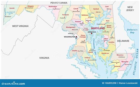 Mapa Administrativo E Político De Maryland Do Vetor Ilustração Do Vetor