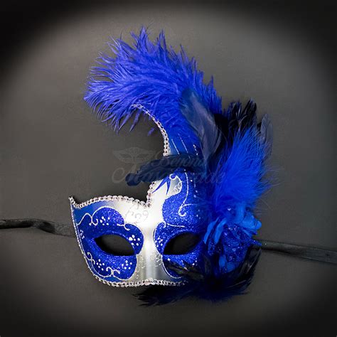 Blue Masquerade Masks With Feathers