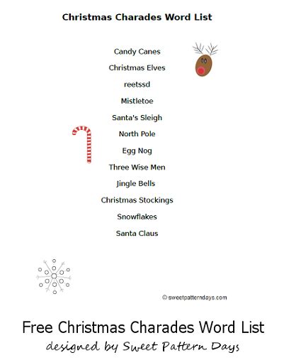 Printable Christmas Charades Word List Christmas Charades Charades