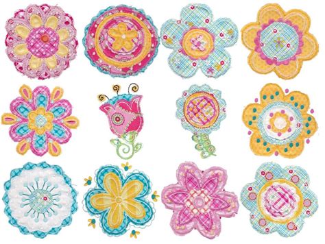 Cute Flower Raggedy Applique Machine Embroidery Designs 4x4 5x7 And 6x10