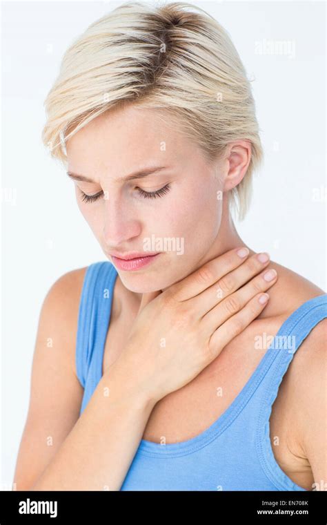 Pretty Woman Suffering From Throat Pain Stock Photo Alamy