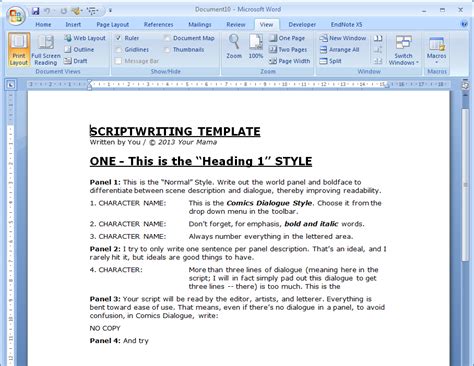 Microsoft Word Script Format Template Free Word Template