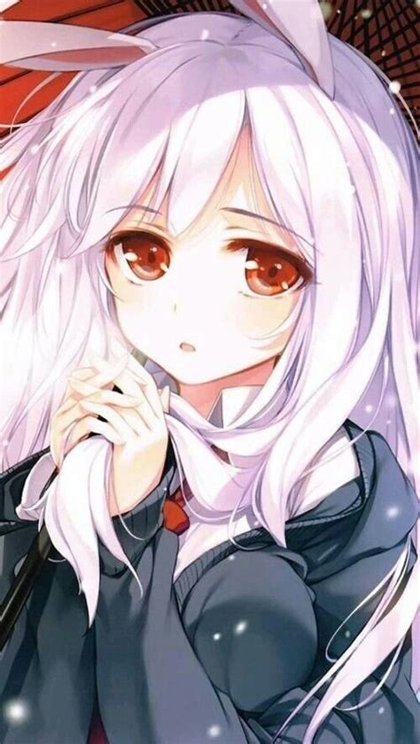 Anime Girl Sweet Cute Kawaii Red Eyes Sad White