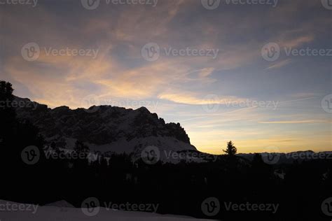 Sunset On Dolomites Mountains View From Passo Delle Erbe Sass De Putia