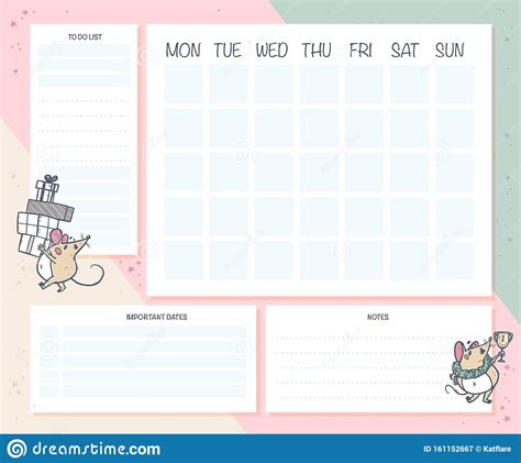 Monthly Calendar Planner Page Design Template For Children Cute Hand