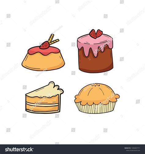 Cute Cake Doodle Set Hand Drawn Stock Vector Royalty Free 1498487771