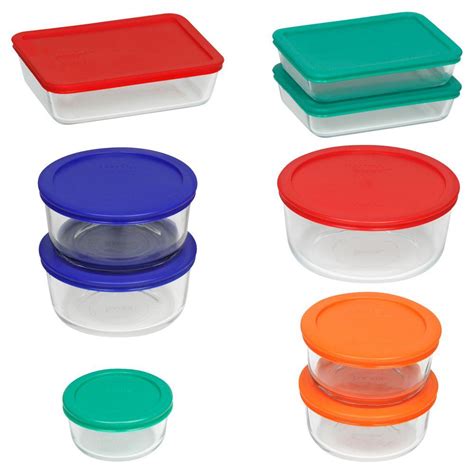 Pyrex Simply Store 18 Piece Glass Storage Set With Assorted Colored Lids 1110608 The Home Depot
