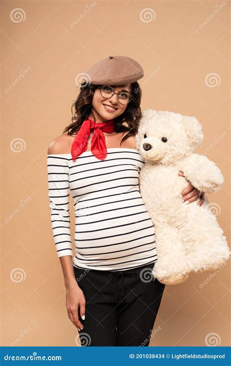 Pregnant French Woman In Beret Smiling Stock Photo Image Of Positive Life