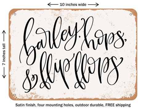 Decorative Metal Sign Barley Hops Flipflops Vintage Rusty Look