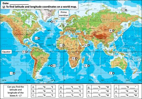 Finding Latitude And Longitude Coordinates On A World Map Ks2ks3