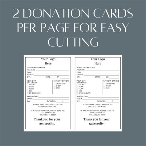 Custom Printable Donation Card For Nonprofit Fundraiser Etsy