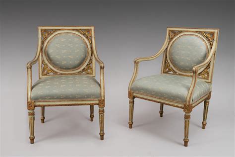 A Pair Of Painted And Gilded Neoclassical Chairs