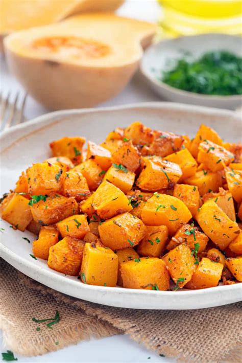 Roasted Butternut Squash Sweet And Savory Cubes N Juliennes