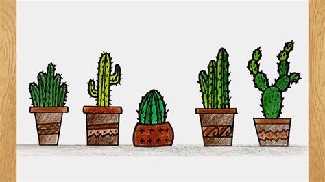 How To Draw A Cactus I Cactus Tree With Pot Drawing Tutorial Youtube
