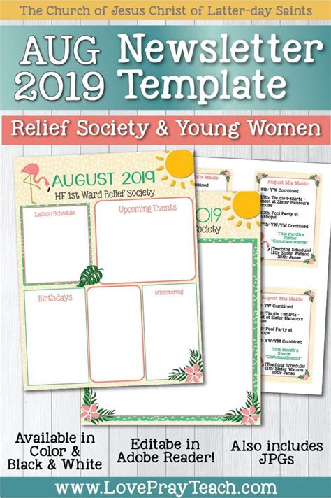 August 2019 Editable Newsletter Template And Lesson Schedule Etsy