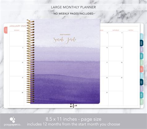 85x11 Monthly Planner Notebook 2020 2021 No Weekly View Etsy