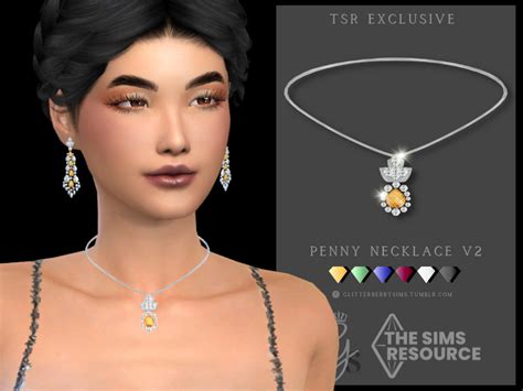 The Sims Resource Penny Necklace V2 Grape Earrings Emerald Earrings