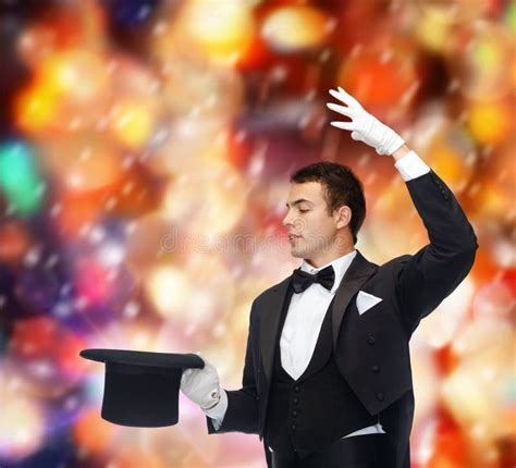 Magician In Top Hat Showing Trick Stock Image Image Of Magician