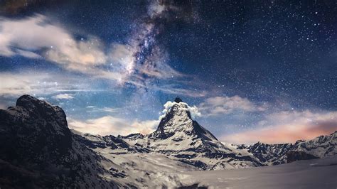 Landscape Stars Switzerland Nature 1080p Clouds Galaxy Mountains