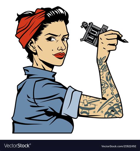 Vintage Attractive Tattooist Pin Up Girl Vector Image