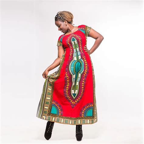Red Cotton Dashiki Dress African Women Print Long Dresses Autumn Ropa Africana Mujerafrica