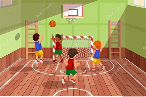 Escuela De Baloncesto Juego De Equipo Los Niños Están Jugando